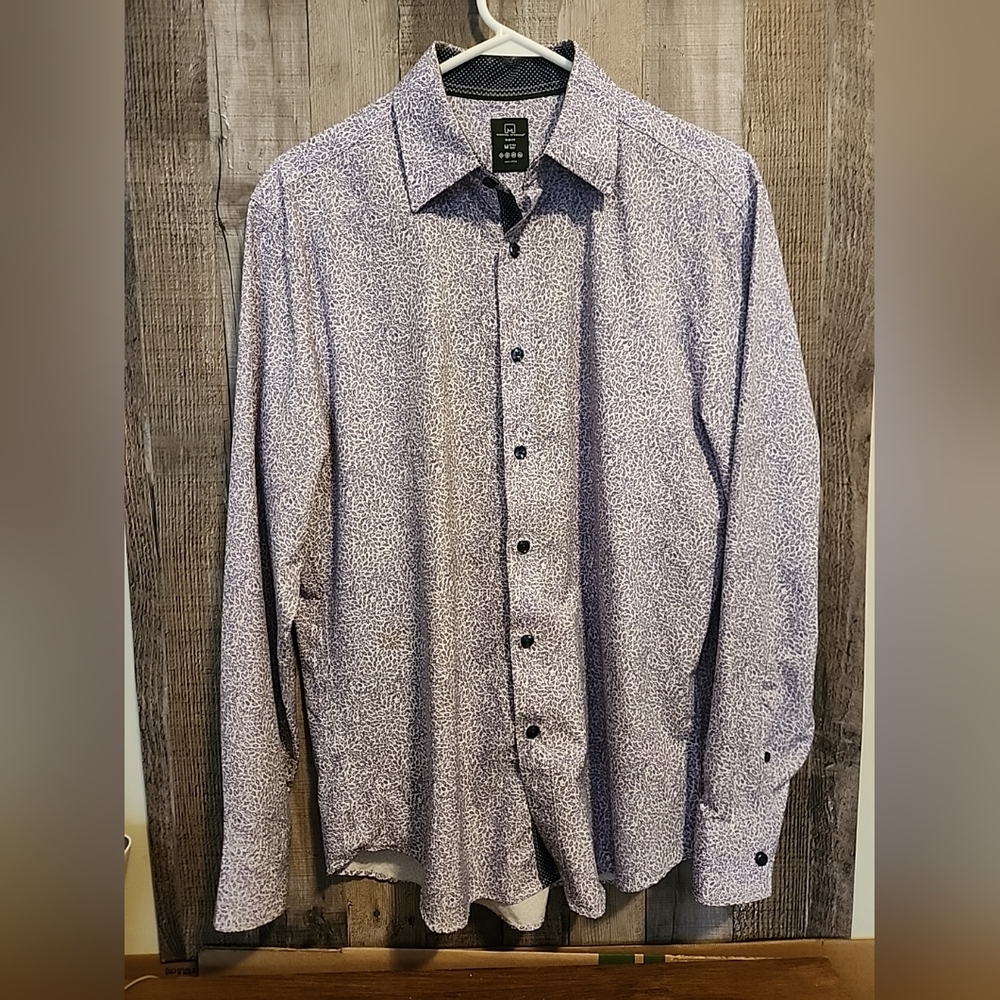 Michael Strahan Mens Button Down Long Sleeve Shirt Purple Floral Pattern Medium